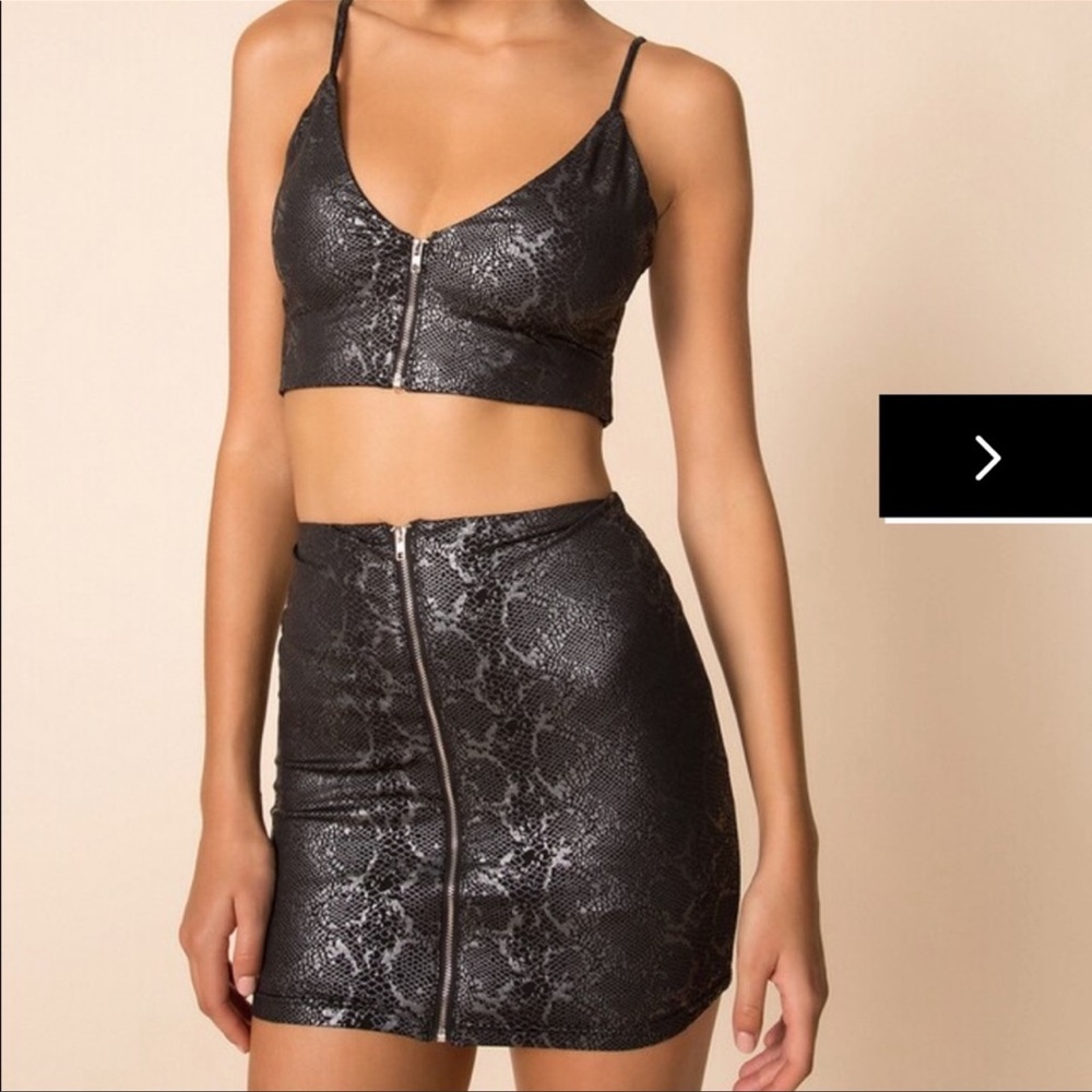Superdown two piece skirt and crop top set in black snake print